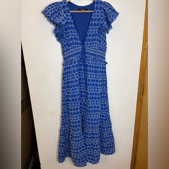 Anthropologie x o.p.t. Blue Eyelet Jardin Eyelet Midi Dress - Picture 10 of 10